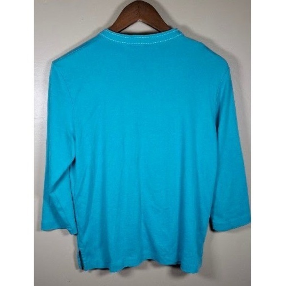 Alfred Dunner Turquoise Butterfly Floral Embroidered 3/4 Sleeve Top Size 8 - Picture 2 of 6